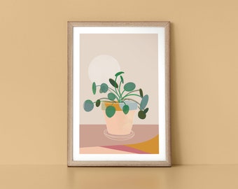 Playful Pilea Plant Abstract Vase Pattern Scandinavian Style Nordic Wall Art Print by Tulip House Studio