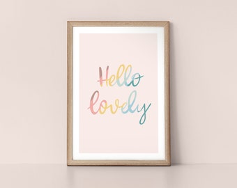 Hello Lovely, Cosy Hygge Message Scandinavian Style Typography Wall Art Print by Tulip House Studio