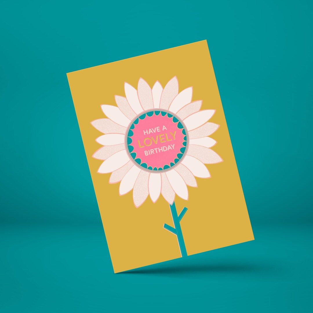 Gelbe Gänseblümchen Happy Birthday Illustration Grußkarte von Tulip