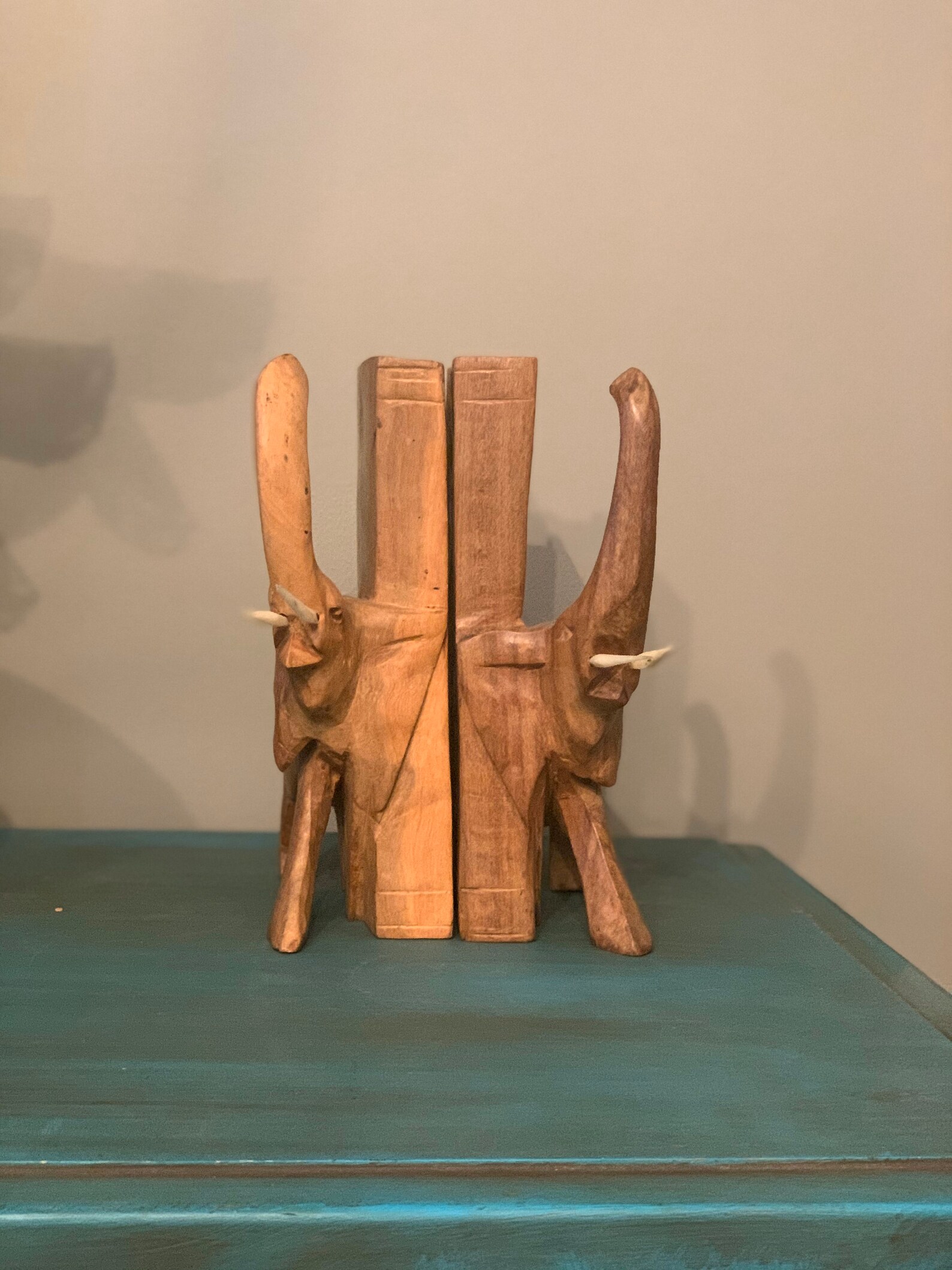 Handcarved Wood Elephant Bookends From Africa With Ivoryesque Etsy