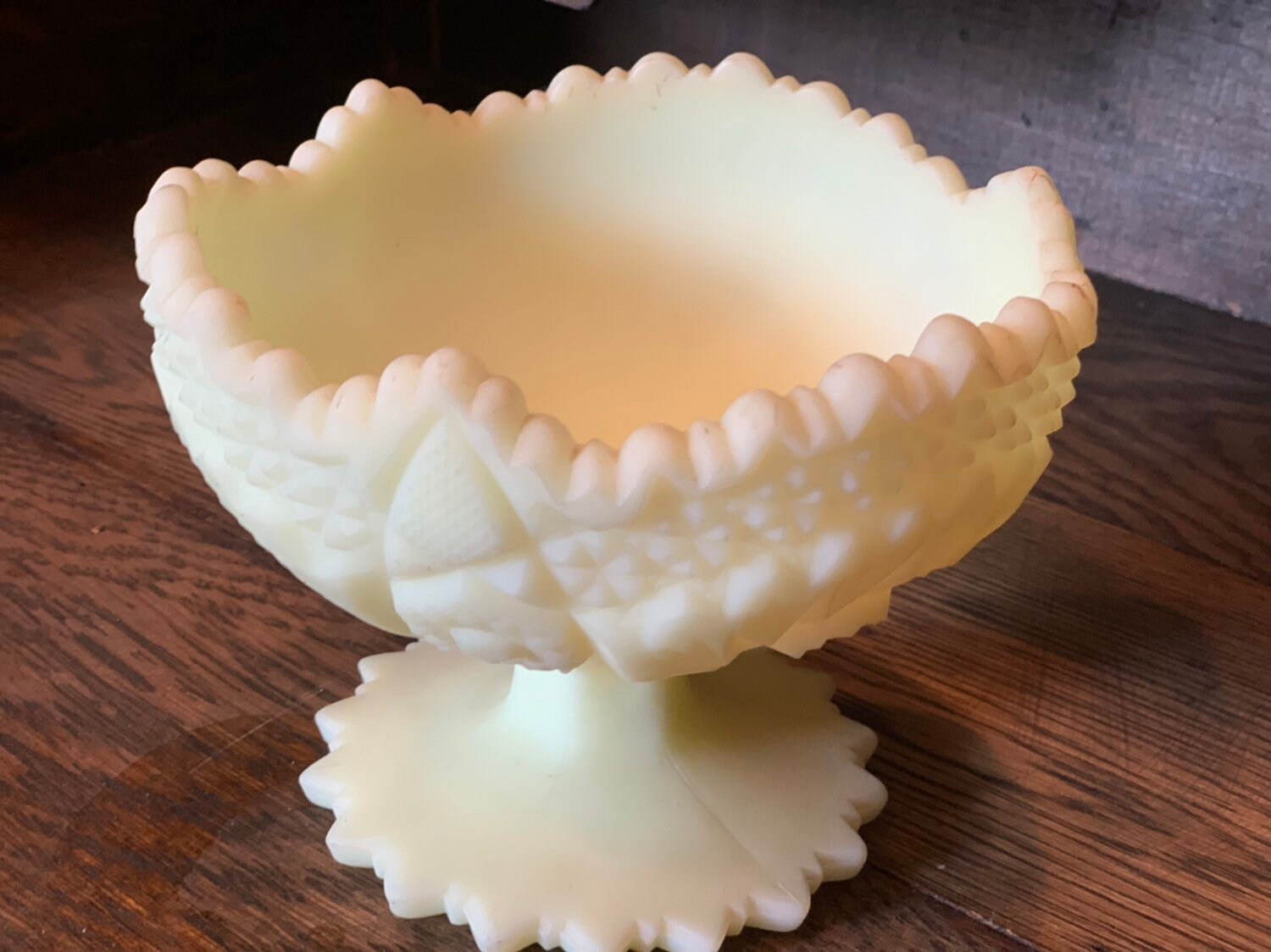 Fenton Custard Uranium Glass Pedestal Bowl Etsy