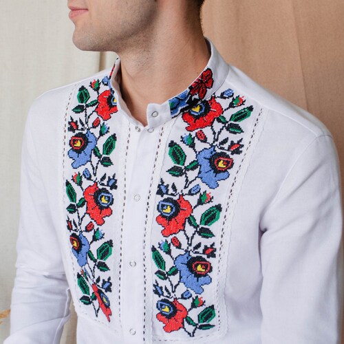 Ukrainian Shirt Floral Embroidered Mens 