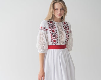 floral embroidered folk dress, handmade ukrainian dress, modern vyshyvanka dress vintage inspired