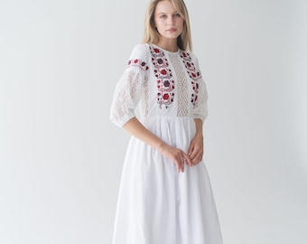 floral embroidered folk dress, handmade ukrainian dress, modern vyshyvanka dress vintage inspired