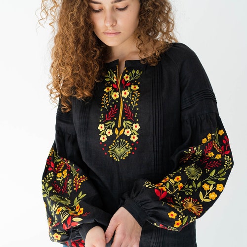 Linen Peasant Blouse With Ukrainian Embroidery. Vyshyvanka - Etsy