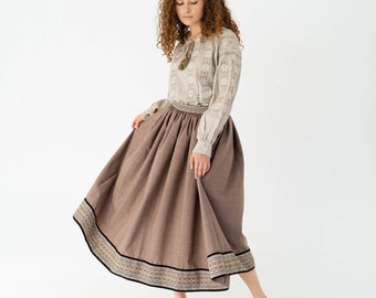 folk winter skirt, wool midi skirt, ukrainian skirt with ethnic ornament, high waist skirt with pockets