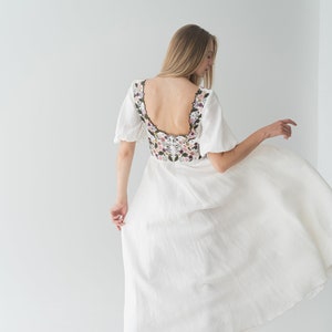 floral linen wedding dress, boho embroidered wedding dress, modern handmade ukrainian dress