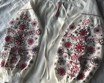floral linen embroidered blouse, traditional ukrainian blouse, folk vysyvanka blouse