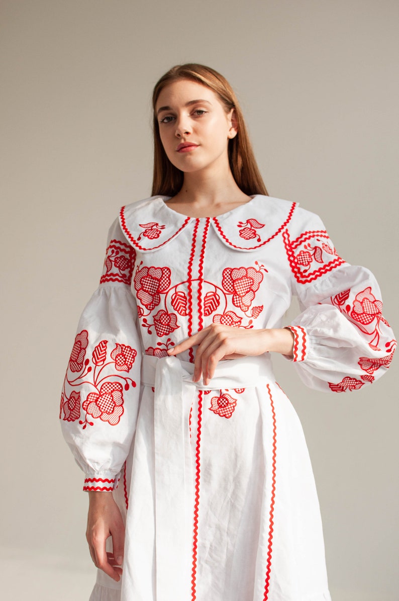 Ukrainian folk wedding dress embroidered russian kaftan Etsy