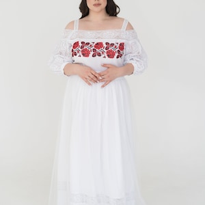 embroidered wedding dress, floral ukrainian dress, hungarian dress, boho wedding dress detachable tulle skirt, elopement dress image 6