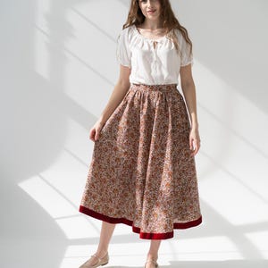 ditsy floral linen skirt, wildflower garden circle skirt, ukrainian folk skirt, a line high waisted skirt, peasant cottagecore skirt