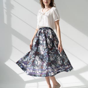 floral linen skirt, wildflower garden circle skirt, ukrainian folk skirt, a line high waisted skirt, peasant cottagecore skirt