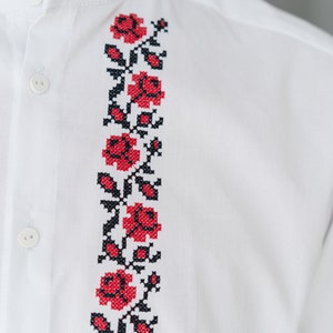 floral embroidery folk shirt, handmade ukrainian shirt vyshyvanka men, custom made classic white linen shirt image 9