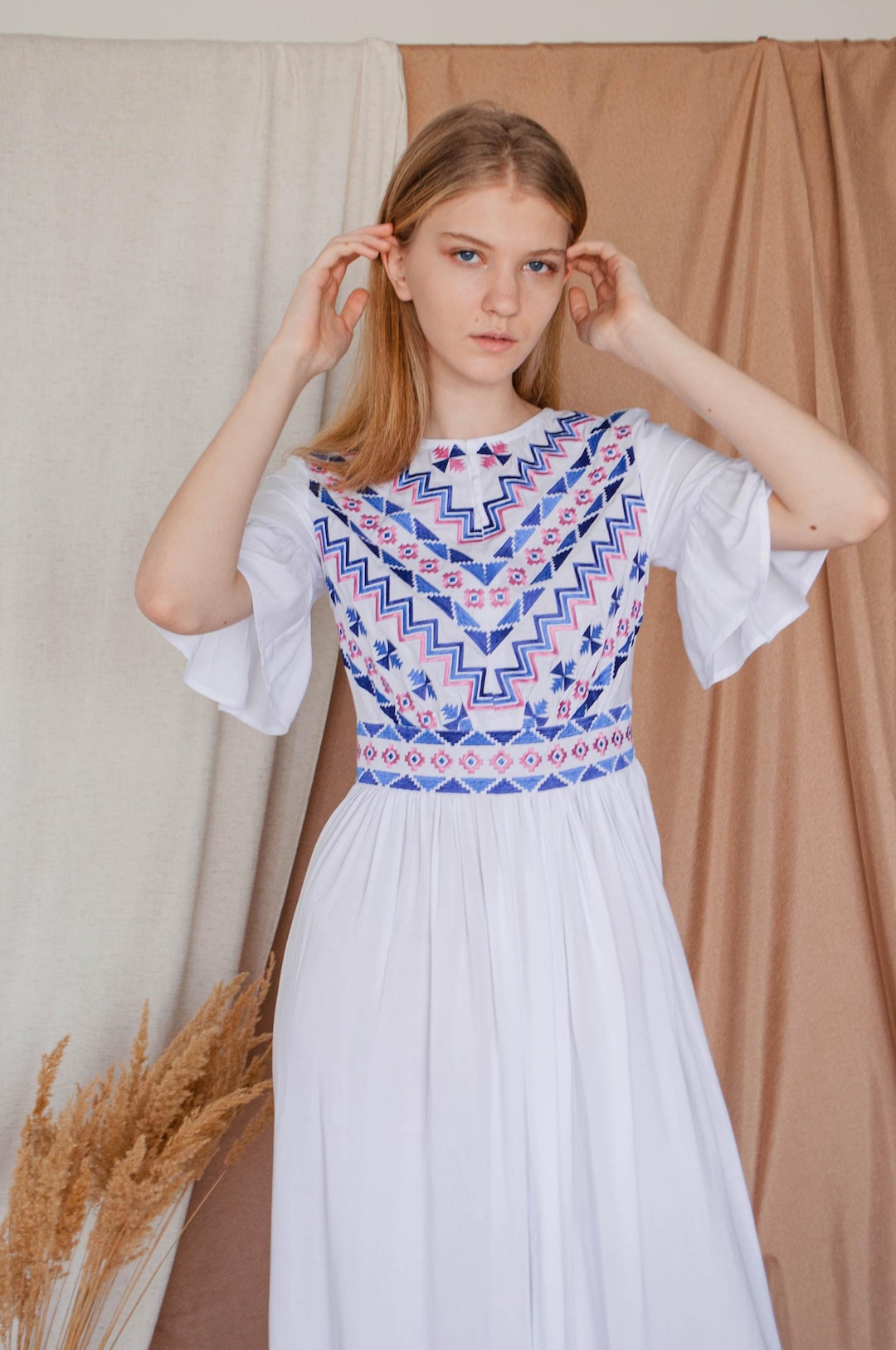Handmade Ukrainian Dress, Simple Cotton Wedding Dress a Line, Colorful ...