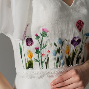 hand embroidered wedding dress, wildflower chiffon wedding dress, colotful floral wedding dress, handmade ukrainian dress image 8