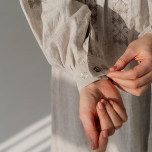 linen ukrainian embroidered dress, vyshyvanka dress, loose linen shirt dress, casual linen dress zdjęcie 4
