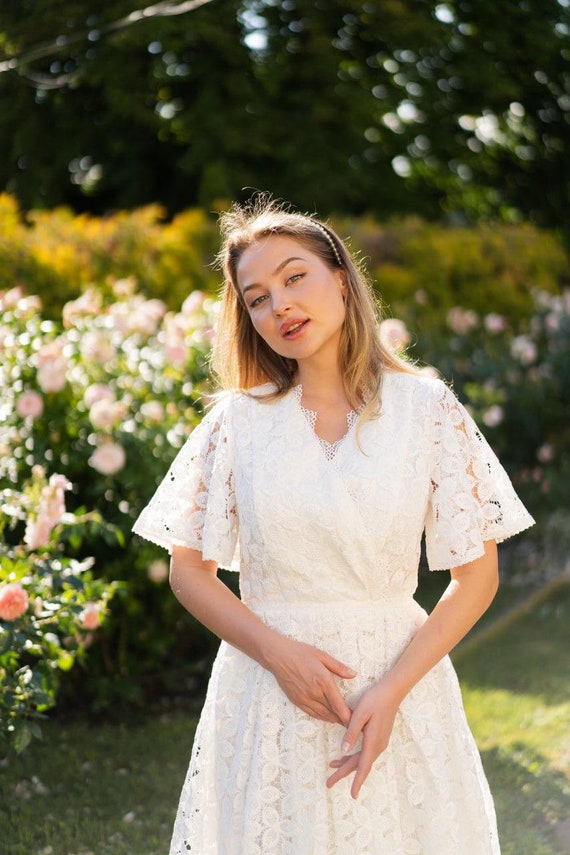 Encaje Vestidos De Novia Corte Campesino Boda Civil Vestidos