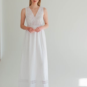 white linen dress, linen slip dress, lace linen wedding dress, boho linen sunderss women, elopement dress image 8