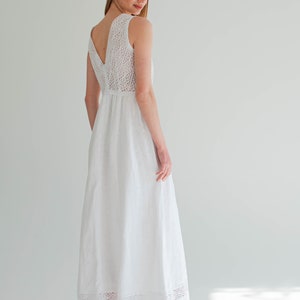 white linen dress, linen slip dress, lace linen wedding dress, boho linen sunderss women, elopement dress image 10