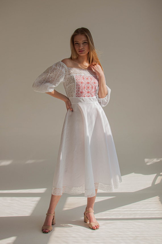 White peasant sale wedding dress