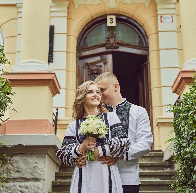 prairie wedding dress dark floral vyshyvanka dress polish folk dress loose long sleeve ethnic slavic dress white and black elegant gown
