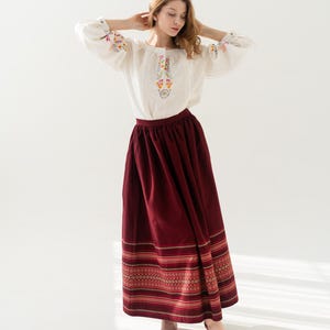 gonna popolare slava, gonna ucraina intrecciata, gonna in stile vintage bordeaux con tasche,