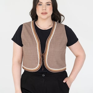vintage style folk vest, blend wool vest waistcoat women, tie front vest top, folklore ukrainian vest