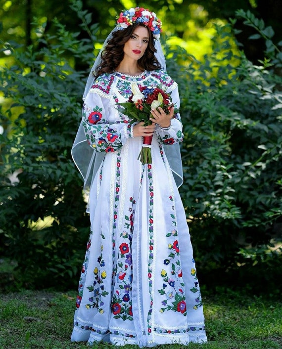 Embroidered wedding ukrainian dress traditional mexican Etsy