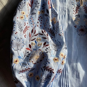 blue linen embroidered blouse, ukrainian vyshyvanka blouse, wildflower peasant linen top, handmade ukrainian designer boho top image 7