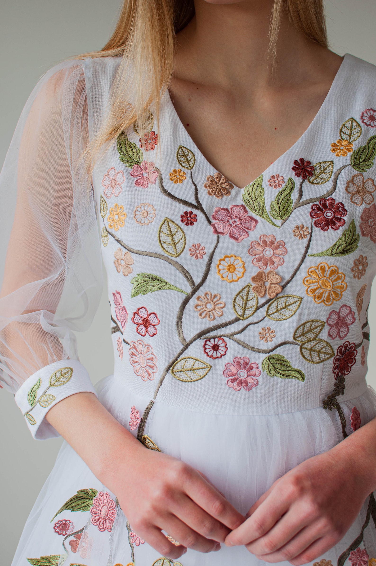 Floral Wedding Dress Embroidered Wedding Dress With Sleeves Etsy