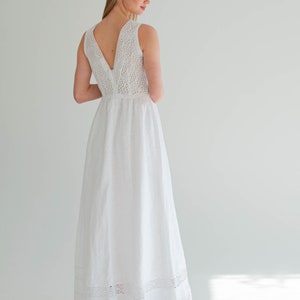 white linen dress, linen slip dress, lace linen wedding dress, boho linen sunderss women, elopement dress image 6