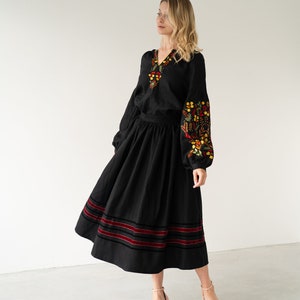black folk skirt, vintage style ukrainian skirt, handmade slavic skirt