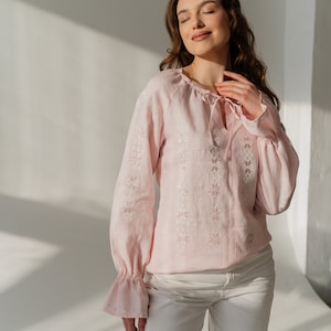 ukrainian embroidered blouse, linen peasant blouse, vyshyvanka blouse, organic linen shirt with long sleeve