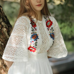 folk floral embroidered dress, ukrainian vyshyvanka dress, lace peasant dress