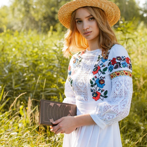 White Embroidered Dress - Etsy