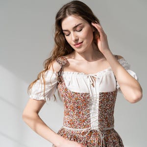 floral linen corset top, handmade custom corset vest, renaissance corset, wildflower botanical renfaire costume bodice
