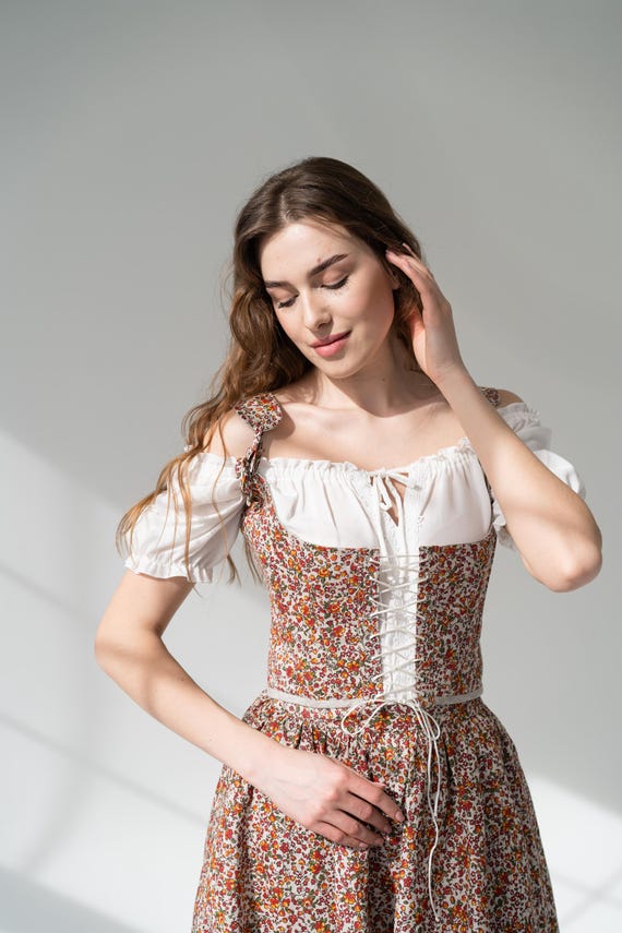 floral linen corset top, handmade custom corset vest, renaissance corset, wildflower botanical renfaire costume corset