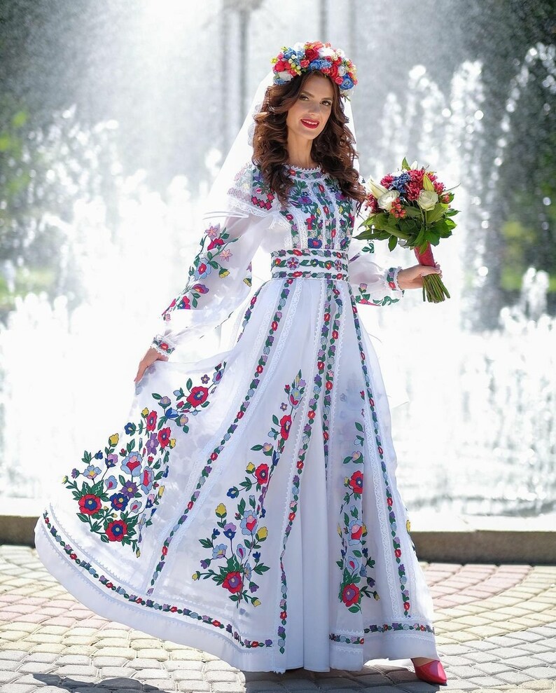 Embroidered wedding ukrainian dress traditional mexican Etsy