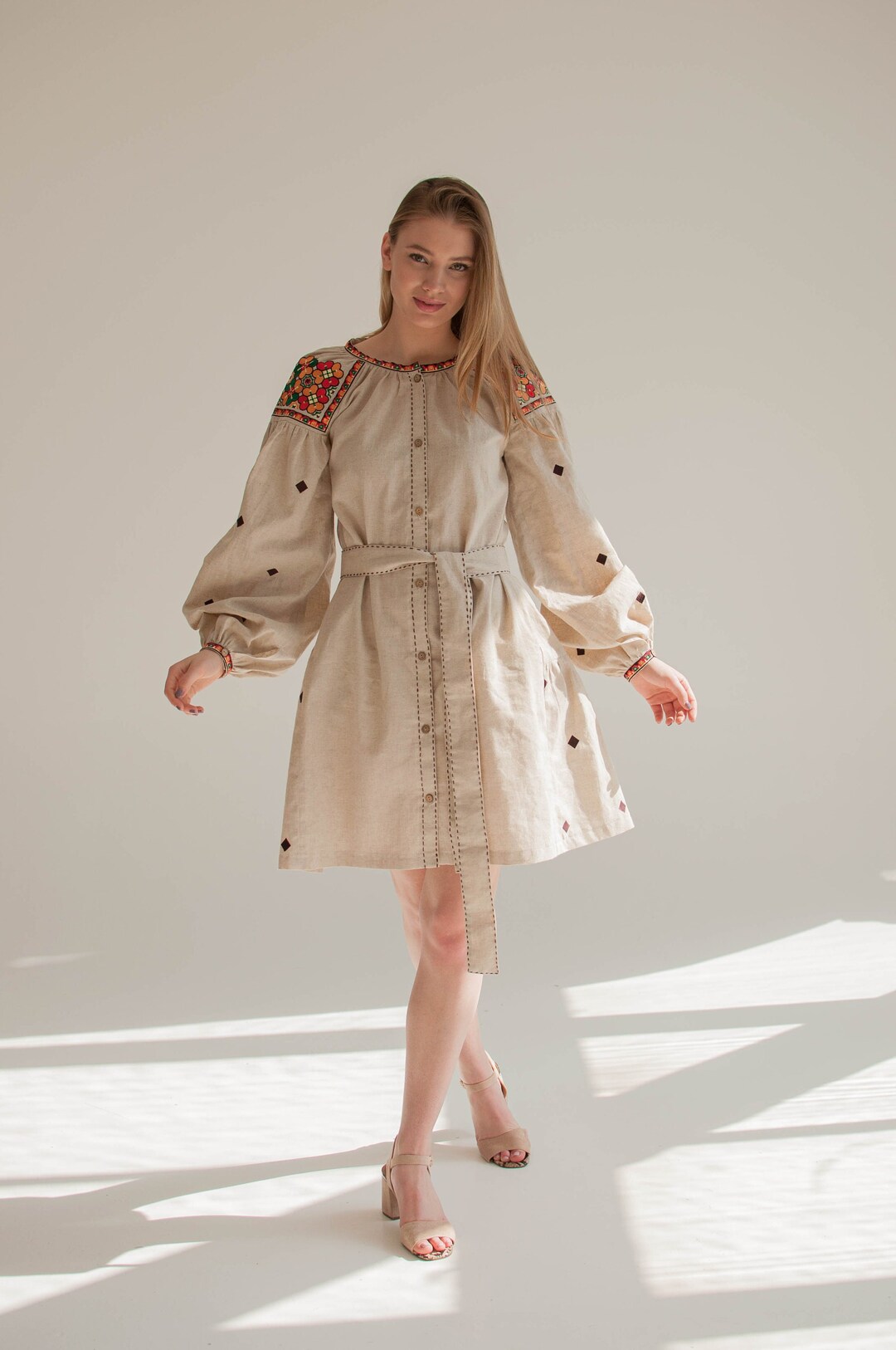 Ukrainian Embroidery Linen Dress, Casual Wedding Vyshyvanka Dress