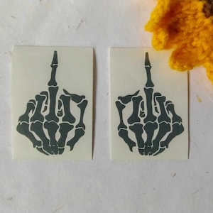 Skeleton Middle Finger Car Decal, Set Of 2 Decals, Handmade Vinyl Bumper Sticker, Laptop Decal, Tumbler