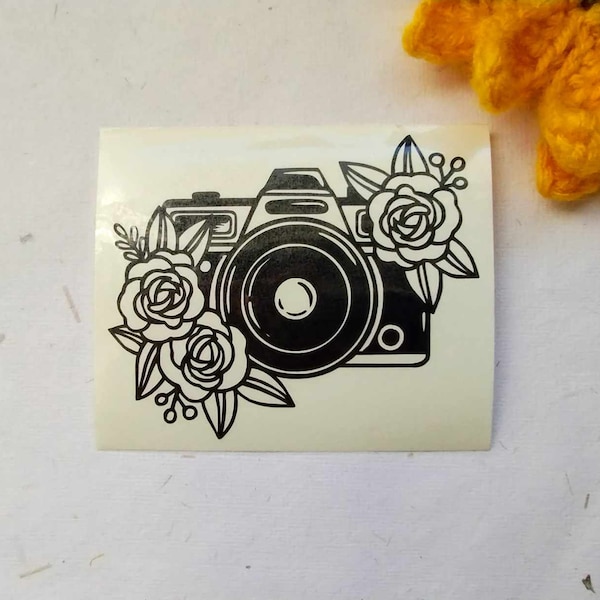 Photography Camera Flowers Car Decal, Handmade Vinyl Bumper Sticker, Laptop Decal, Tumbler Sticker