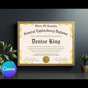 Editable/Printable GED Template, High School Diploma, School Equivalency Diploma, Editable Diploma Replica Template, Digital Download
