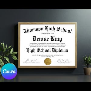 Plantilla de diploma de escuela secundaria editable/imprimible, diploma de escuela en casa, diploma de escuela secundaria, plantilla de réplica de diploma, descarga instantánea