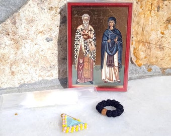 St Cyprian and Justina gift set blessed at their monastery holy water and oil Christian protection easterevil gift for eye protection