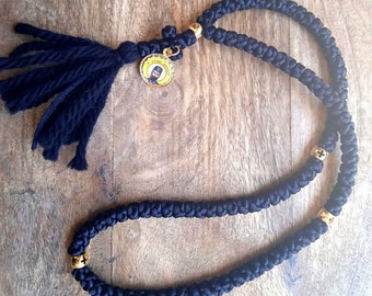 St Efraim's greek komboskini 100knot, prayer rope, chotki, brojanica, rosary, black, silk cord, blessed, gift.