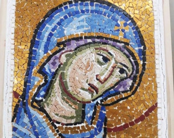 Holy Theotokos Mosaic gold18k smalti marble Byzantine Orthodox Icon  home wall decoration religious