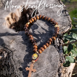 Wooden Beaded Prayer Rope Prayer Beads Komboskini Jesus Crist Panagia St George Dimitrios Nikolas Saints blessed easter gift for