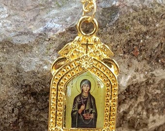 St Paraskevi Anhänger Charm Medaillon | Zeitgenössische christliche Halskette Geschenk | Gesegneter Byzantinischer Ikonenschmuck | Griechische Religiöse Anhänger für Frauen