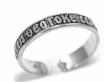 Anillo de protección ajustable de plata con dije de la Santa Theotokos