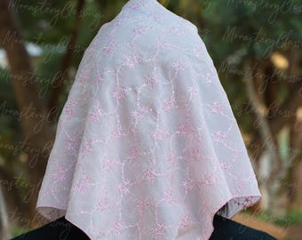Mantilla de seda para iglesia ortodoxa, hecha a mano, suave, para cubrir la cabeza, color beige rosa